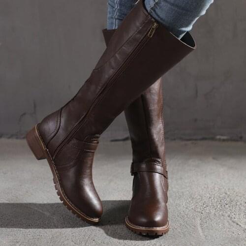 Korean Women Boots High Boots Solid Color Zipper Female Boots Platform Thick Heels Slip On Ladies Fashion Shoe Comfortable 2021