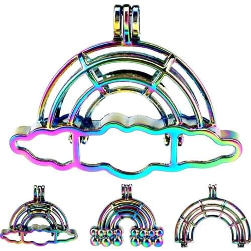 1PC Colorful Rainbow Cloud Beads Cage Essential Oil Diffuser Oyster Pearl Cage Locket Pendant