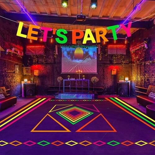 16Pcs Neon Paper Lets Party Banner with A4 Neon Paper Decor for Black Light Birthday Wedding Party Glow in The Dark Dance Party