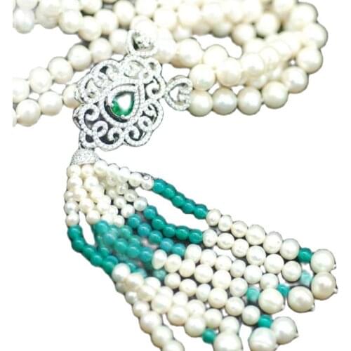 2rows 8-9mm near round white freshwater pearl necklace amazing gift hot FPPJ red jasper beads