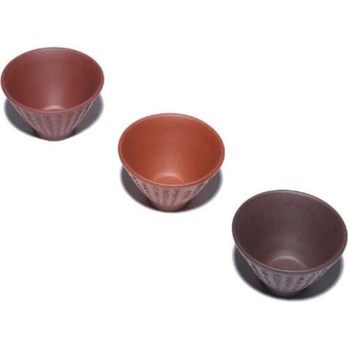 2pcs/set Purple Clay Bucket Cup Handmade Scripture Bucket Cup 55ml Tea Set Kungfu Tea Accessories Kitchen Drinkware
