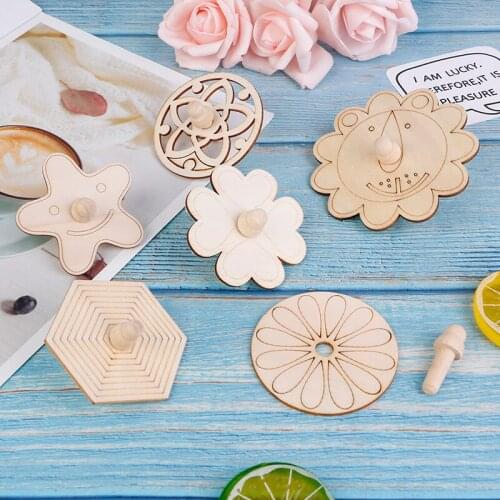 6pcs/set White Wood Gyro Toy for Children DIY Handmade Painted Toy Gyro Pinata Creative Kindergarten Hand Painted Toys