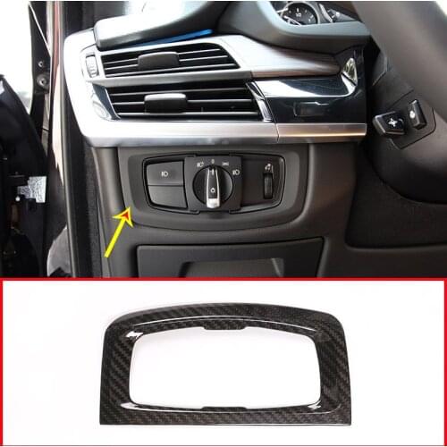 For BMW X5 F15 2014-2018 Car Accessories Real Carbon Fiber Car Headlight Lamp Switch Decoration Frame Trim