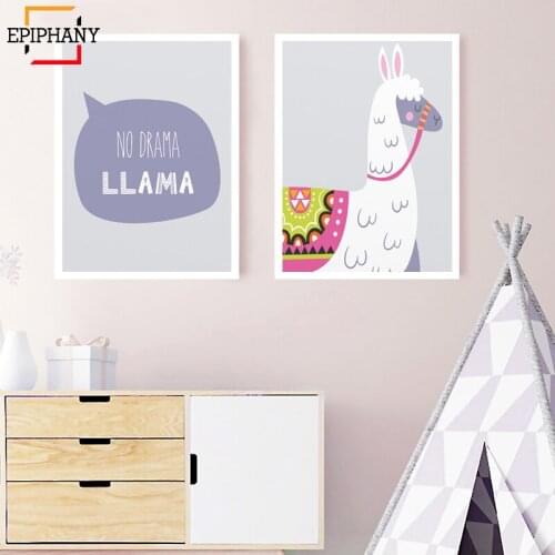 Kids Room Art Print Lama Nursery Decor Cactus Canvas Printings Colorful Nordic Posters and Prints Children Wall Art Decoration
