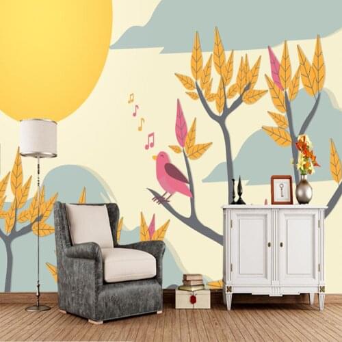 Cartoon trees bird children 3d wallpaper mural papel de parede,living room tv sofa wall kids'room wall papers home decor