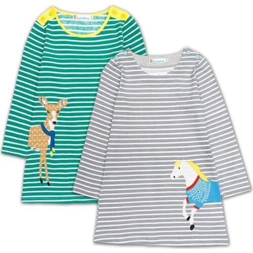 Autumn Baby Girls Dress Embroidery Striped Children Dresses Long Sleeve 1-6Years Girl Blouses Shirts Kids Tops Jumpers Cotton