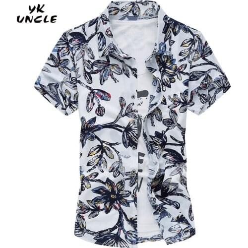YK UNCLE Brand Hawaiian 2017 Summer New Men Short Sleeve Casual Shirt Mens Beach Hawaii Shirts Men Floral Clothes Asia Size 7XL