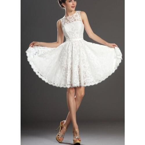 A-line Short Mini Little White Dress Bridesmaid Dress Lace Simple Evening Formal Wedding Guest