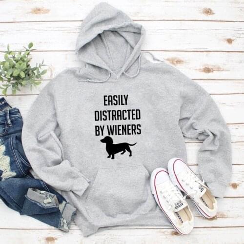 Easily Distracted By Wieners Hoody Cute Dog Mama Gift Pullovers Funny Women Long Sleeve Jumper Graphic Hoodies