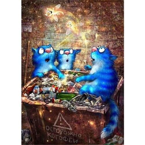 Cartoon Blue Cat DIY Cross Stitch Embroidery 11CT Kits Craft Needlework Set Cotton Thread Printed Canvas Home Decoration Sale