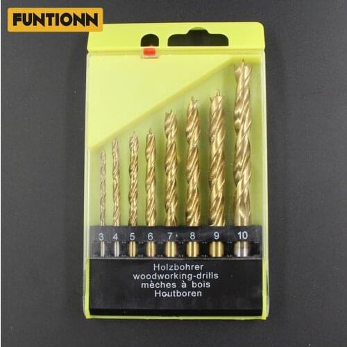 Twist Drill Bits Set Titanium Coated 3-10mm 8PCS Round Shank Wood Aluminum Plastic High Speed Steel Cutting Electric Drill Tools