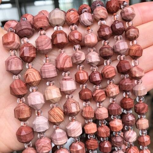 Natural Faceted Red Wooden Jaspers Stone Beads Olive Shape Loose Spacer Beads For DIY Jewelry Making Bracelet Accessories 15