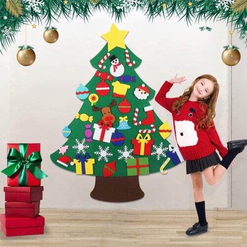DIY Felt Christmas Tree Artificial Tree Wall Hanging Ornaments Christmas Decoration for New Year Gifts Kids Toys Home 2021