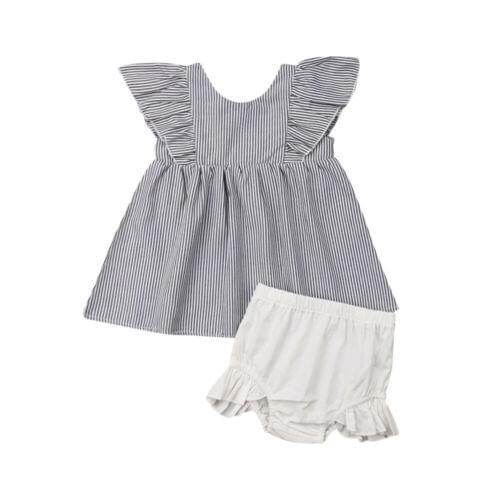 Girl Clothes Summer Newborn Baby Girl Sleeveless Clothes Stripe Tops Dress Shorts Outfits Set Size 0-24M