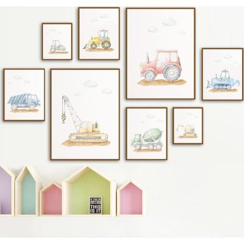 Truck Loader Excavator Crane Blender Tractor Nordic Posters And Prints Wall Art Canvas Painting Wall Pictures For Boy Room Decor