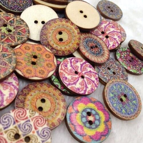 50 pcs National Pure Wood Buttons Craft Scrapbooking Decoration Buttons 25mm Sewing Accessories Random Mixed WB264