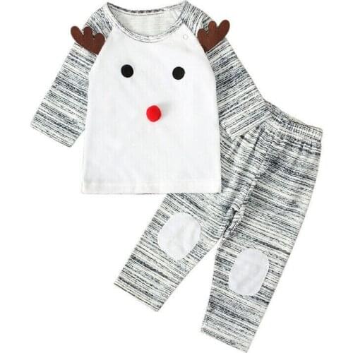 Christmas Newborn Baby Boy Girl Cute Reindeer Tops Pants Cotton Outfits Clothes Autumn Winter Xmas Costume 2Pcs Set