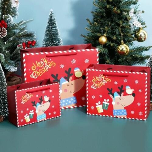 Christmas Gift Bags Kraft Paper Handbag Bag Xmas Deer Snowmen Pattern Candy Box New Year Kids Favors Packaging Bag