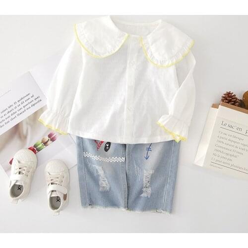 Toddler Girls Shirts Casual Korean Doll Collar Long Sleeves Tops for Girl Kids Clothing White Shirts 1 2 3 4 5 Y Baby Girl Shirt
