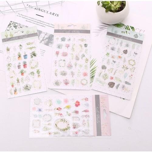 Fresh Green Plants Flowers Decorative Stickers Scrapbooking Diy Bullet Journal Diary Stationery Sticker Sheet Art Supplies