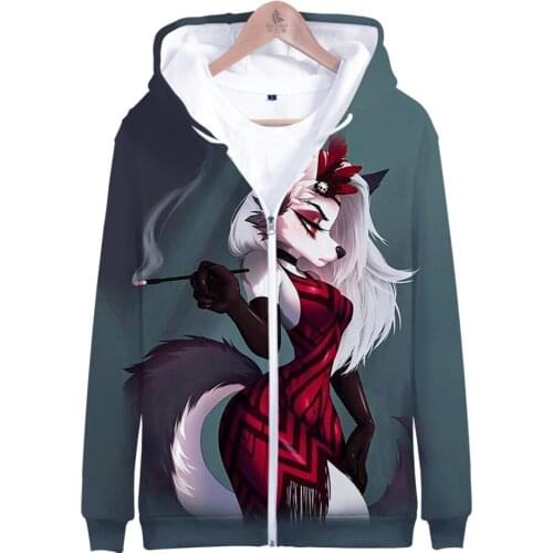 Helluva Boss Hoodie 3D Zipper Sweatshirt Women Mens Fashion Long Sleeve Harajuku Streetwear American Anime Clothes Kids Tops