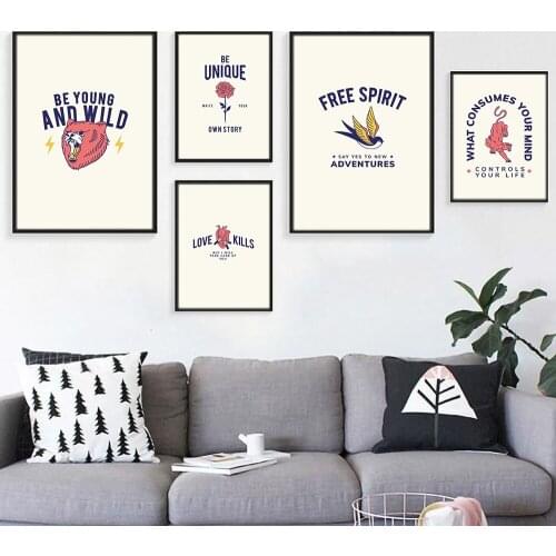 Vintage Free Spirit The Mountain Posters and Prints Wall Picture Be Unique Quote Nursery Art Canvas Painting Home Wall Art Decor