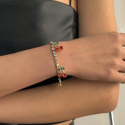YOUVI Fresh Ice Ou Cherry Pedant Bracelet for Women Boho Chains With Rhinestone Bangels Luxury Bangels Charm Jewelry