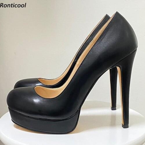 Ronticool Handmade Women Waterproof Pumps Sexy High Heels Round Toe Elegant Black Party Shoes Women US Plus Size 5-20