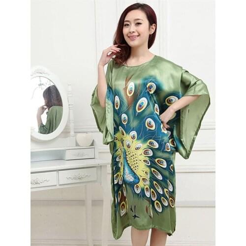 New Arrival Green Womens Faux Silk Robe Bath Gown Yukata Nightgown Sleepwear Sleepshirts Nuisette Pijama Mujer One Size SM011