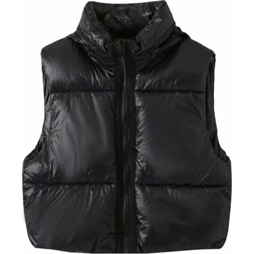 MESTTRAF Women 2021 Fashion Solid Color Hooded Vest Retro Sleeveless Zipper Womens Vest Jacket Streetwear