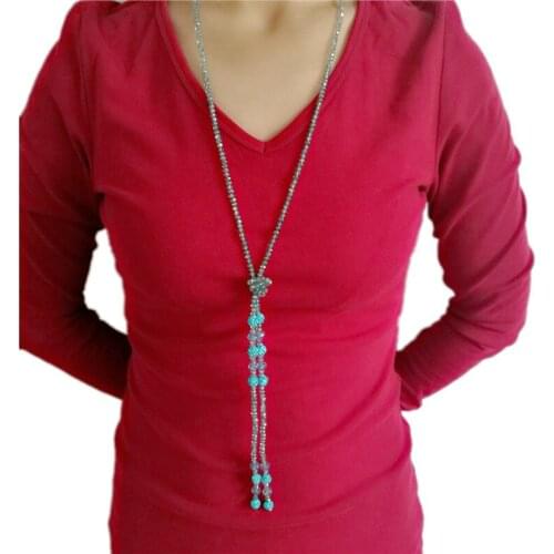 Fashion Kpop Strand Long Crystal Necklace Women Graceful Crystal Statement Necklace Drill Ball Sweater Chain tassel necklace