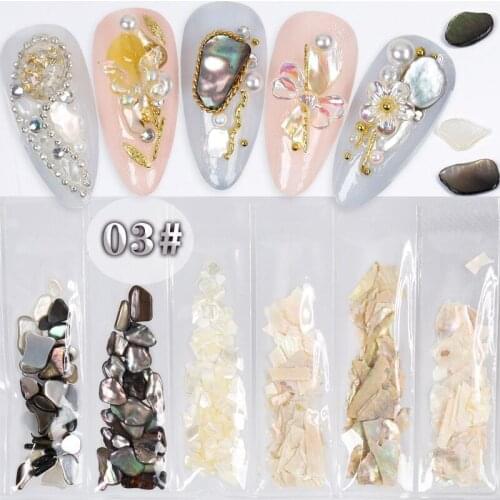 1Pack Mix 6 Beauty Color-changing Abalone Natural Sea Shell Fragments Texture Nail Art Flakes Decoration Slice DIY Manicure AB