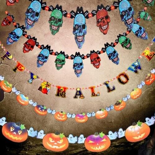 10pcs/lot Halloween DIY Decorations Paper Garland Halloween Element Skull Letters Pattern Bar Props For Party Supplies