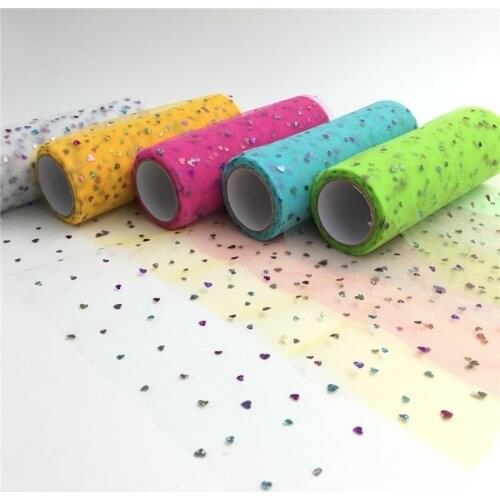 10yards 15cm 6inch Sequins Heart Tulle Rolls Wedding Decoration Mariage Glitter Tulle Roll DIY Tulle Fabric Craft Free shiping