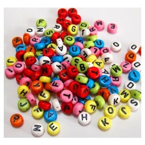 200pcs 4x7mm Acrylic Mixed Alphabet Letter Coin Round Flat Spacer Letter Beads ZM-22