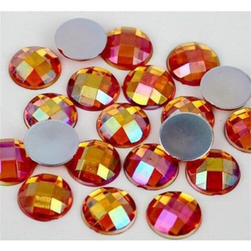 5-12MM DIY Bling Orange AB Round Lattice Faceted Acrylic Rhinestones Flatback Acrylic Stone for Hand Craft Art Decoration