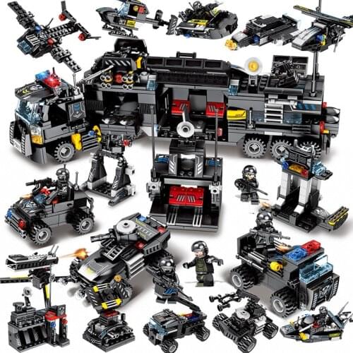 695pcs toy for children blocks Compatible Legoingly city Black eagle special team Aircraft tank combat force figures toy