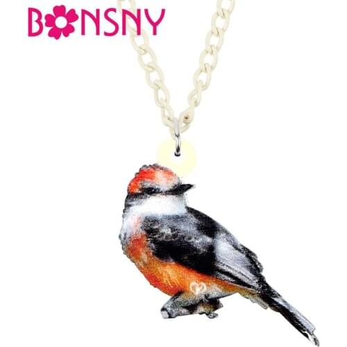 Bonsny Acrylic Sweet Vermilion Flycatcher Bird Necklace Pendant Chain Animal Jewelry For Women Girl Teen 2019 New Hot Charm Gift