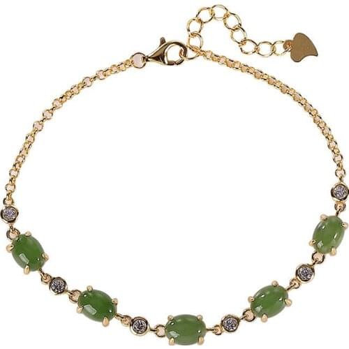 S925 sterling silver gold-plated natural Hetian jade green jade bracelet personality affordable luxury fashionable elegant lady