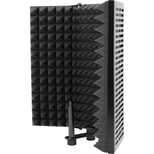 Black Foldable Microphone Isolation Shield, Adjustable Studio Recording Studio Isolator Foam Acoustic Panels Noise-Absorbing