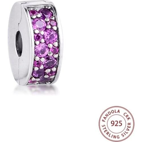 CKK Fits Pandora Charm Bracelet 925 Sterling Silver Honeysuckle Pink Shinning Elegance Spacer Beads for Jewelry Making Berloque