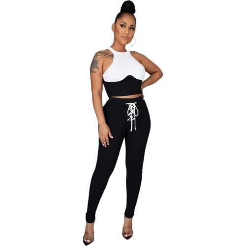 Summer The New Vests Two Sets Of Womens Round Collar Top + Pantsuit African Fashion Collision Color Sexy Tight S-XL Two Sets