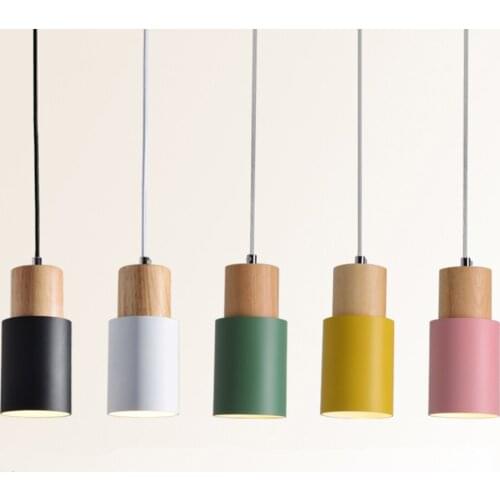 Designer Nordic simple Wood Pendant Lights led hang lamp Colorful Aluminum fixture Kitchen Island bar hotel home decor E27