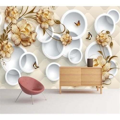 Beibehang Custom wallpaper 3D mural photo yellow jewelry flower vine three-dimensional circle soft package TV background wall