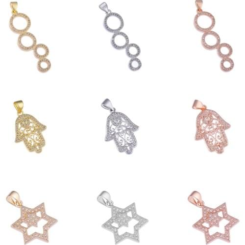 Juya Handmade AAA Cubic Zirconia Gold/Rose Gold Circle Fatima Star Charms Pendant For Women Kids Fashion Jewelry Making