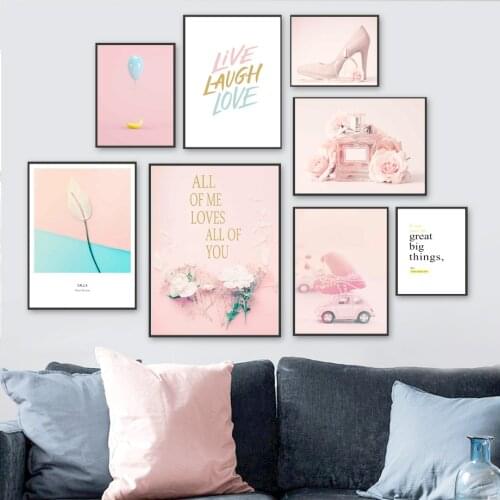 Pink Perfume Car Rose High Heels Quote Wall Art Canvas Painting Nordic Posters And Prints Wall Pictures For Living Room Decor