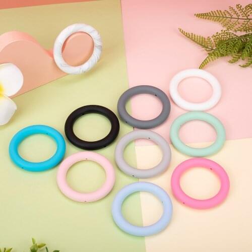 Sunrony 5pcs Teething Ring 65mm Silicone Beads Circle with hole Baby Teether Infant Teething Bead For Necklace Accessories Toy