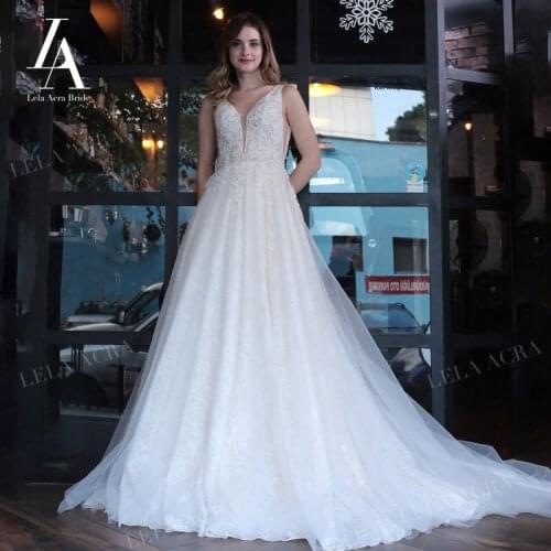 LelaAcra Beach Sleeveless Wedding Dress A-Line Boho 2021 V-neck Open Back Bridal Gown Princess AX46 Plus Size Vestido De Novia