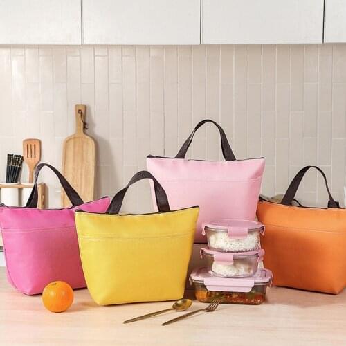 Cute Solid Color Lunch Pakage Insulated Cooler Lunch Bags Reusable Lightweight Lunch Tote Bags With Waterproof Aluminum Foil Bag