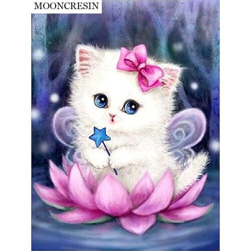 MOONCRESIN 5D Diy Diamond Painting Cat & Flower Cross Stitch Diamond Embroidery Animal Home Decor Full Rhinestone 3D Mosaic Kit